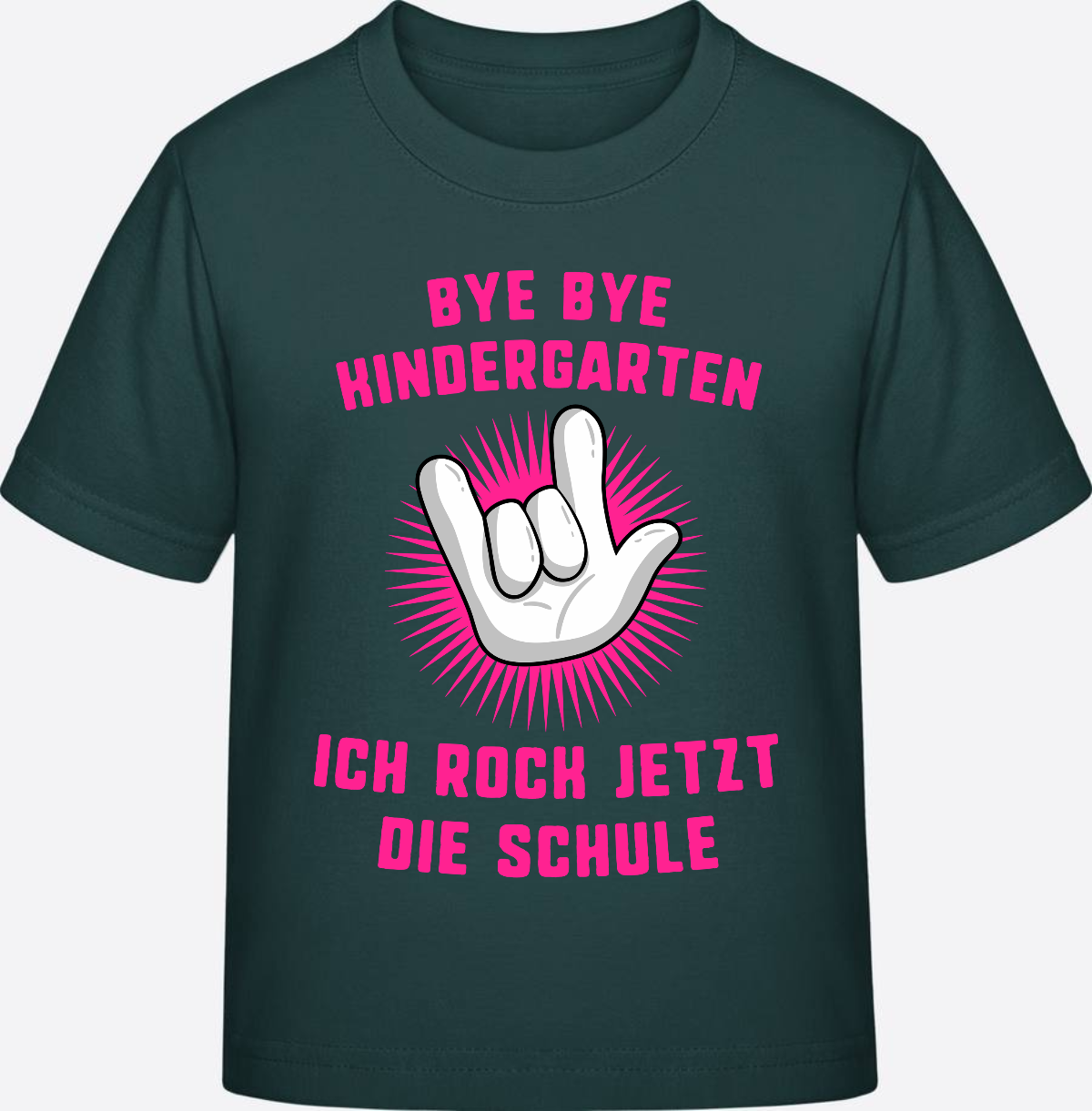 Einschulung T-Shirt "Ich rock die Schule" Fuchsia mit Name - Glazed Green