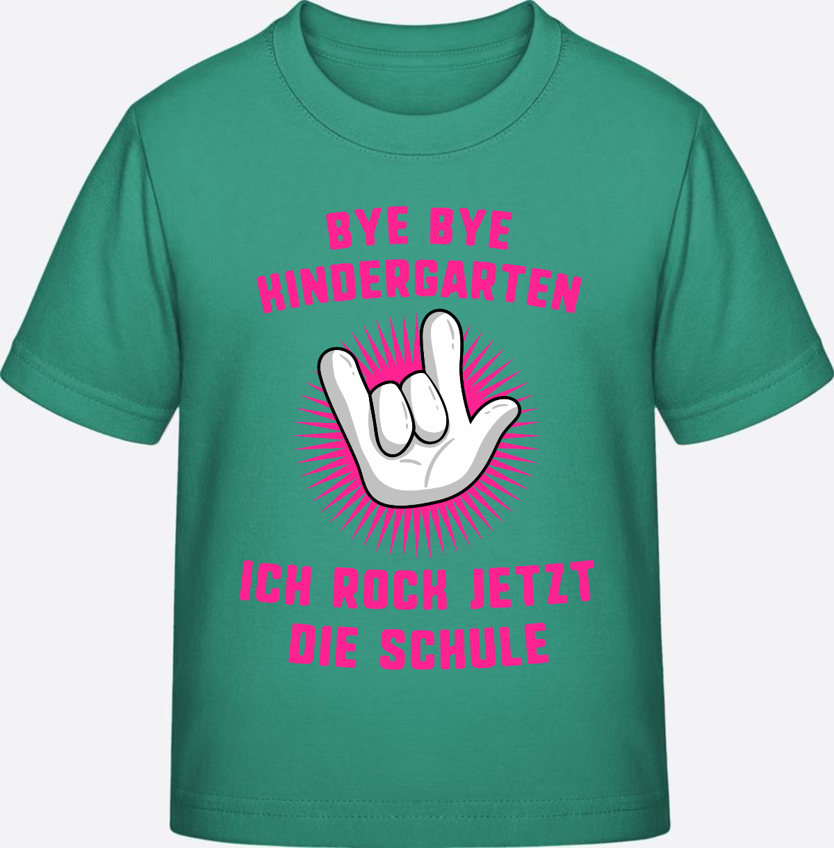 Einschulung T-Shirt "Ich rock die Schule" Fuchsia mit Name - Go Green