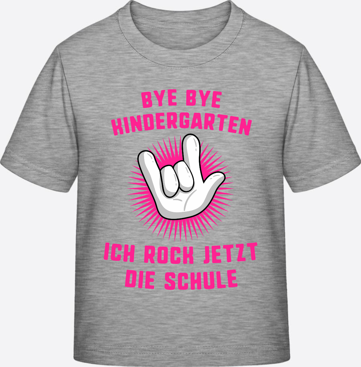 Einschulung T-Shirt "Ich rock die Schule" Fuchsia mit Name - Heather Grey