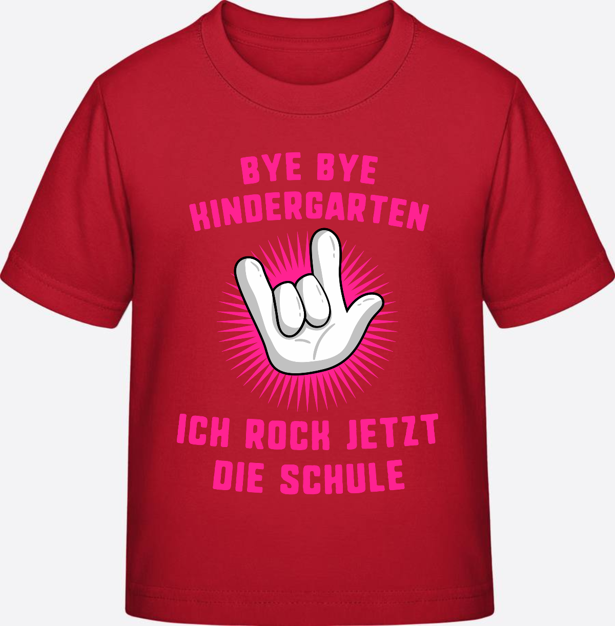 Einschulung T-Shirt "Ich rock die Schule" Fuchsia mit Name - Red