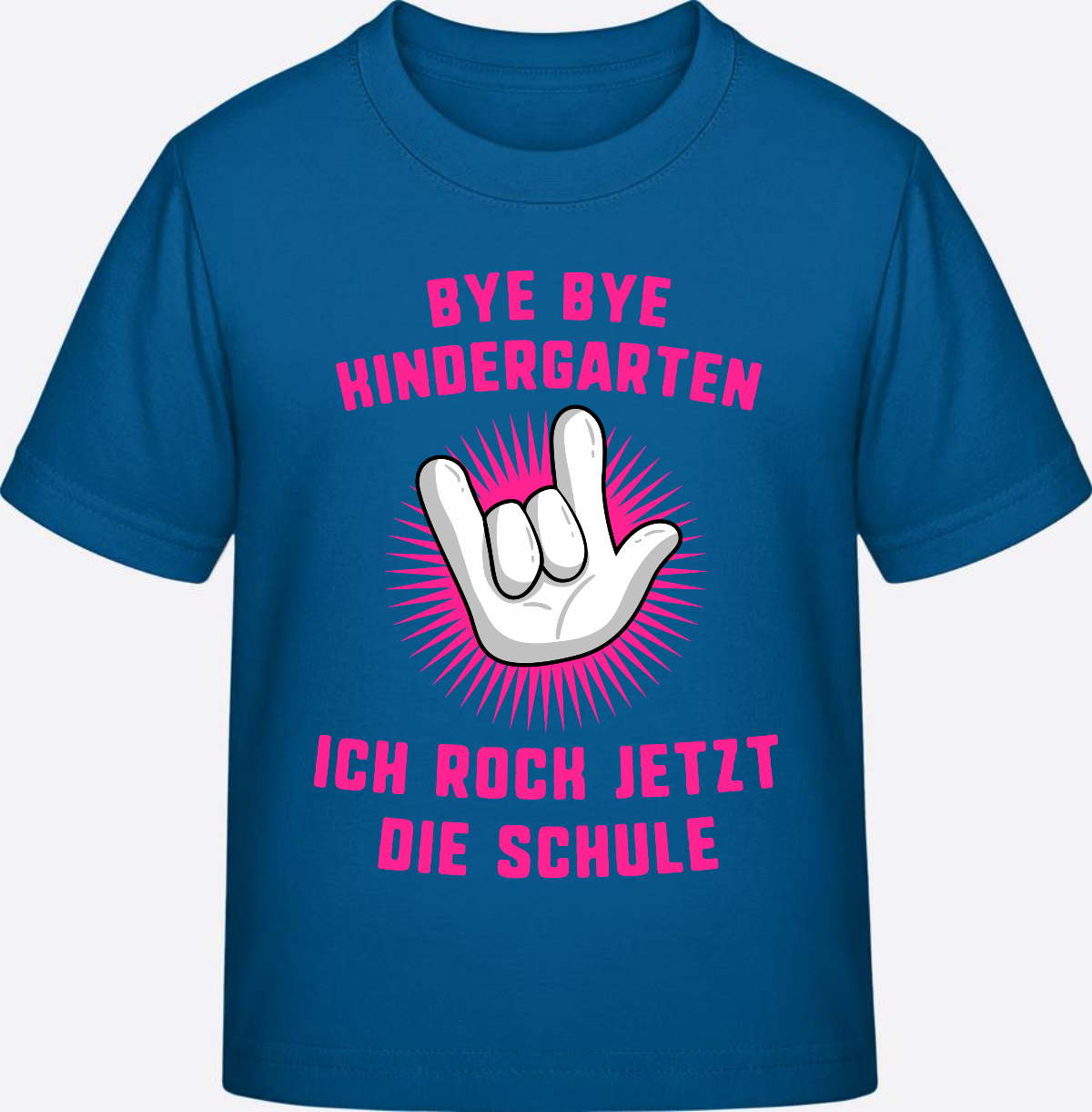 Einschulung T-Shirt "Ich rock die Schule" Fuchsia mit Name - Royal Blue