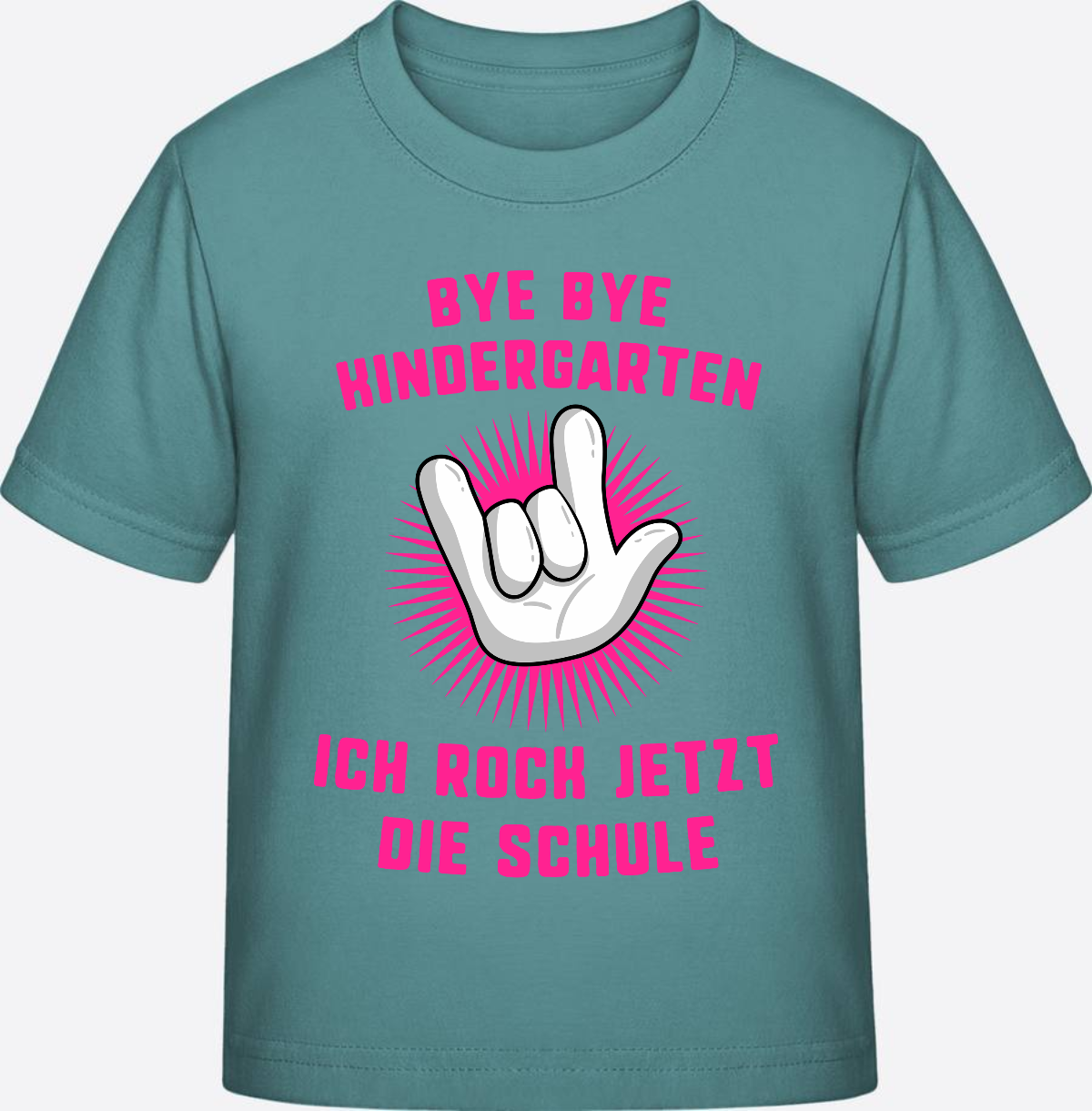 Einschulung T-Shirt "Ich rock die Schule" Fuchsia mit Name - Teal Monstera