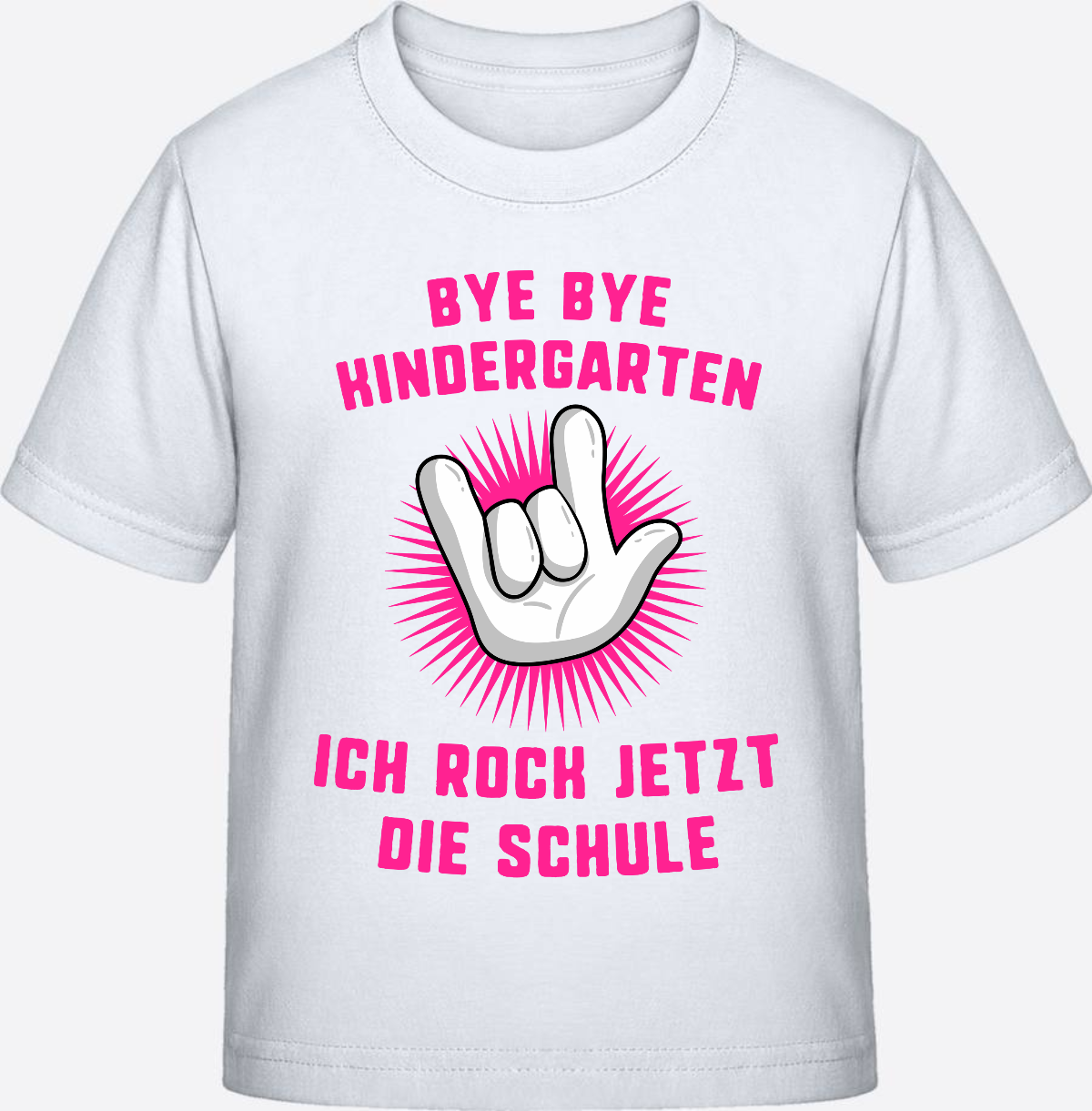 Einschulung T-Shirt "Ich rock die Schule" Fuchsia mit Name - White