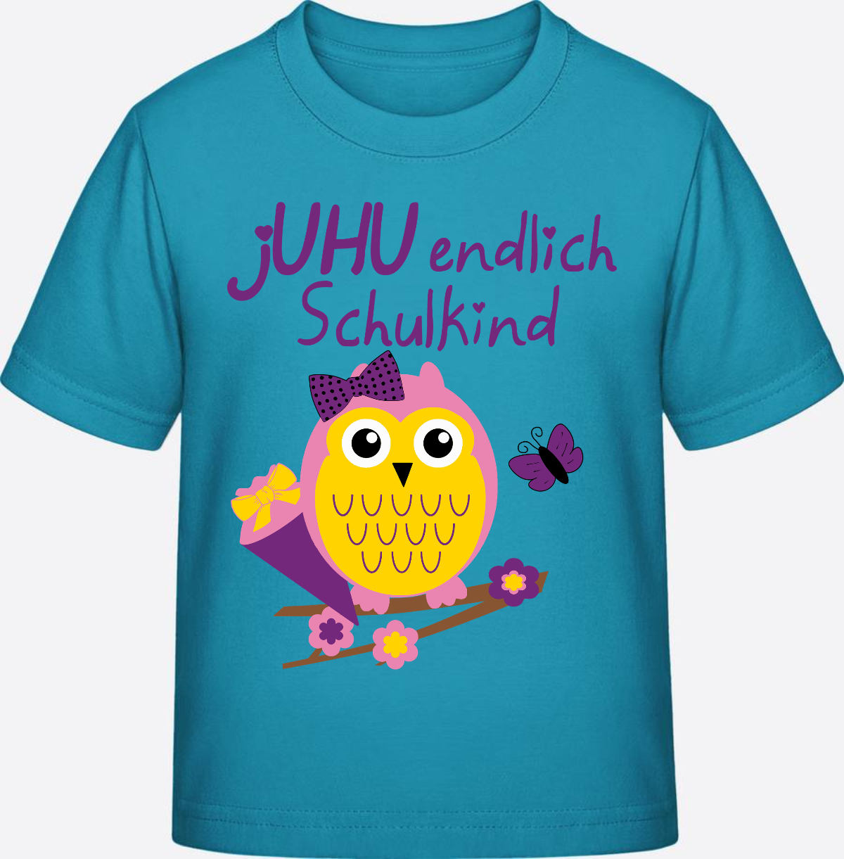 Einschulung T-Shirt: Juhu endlich Schulkind Eule mit Name - Swimming Pool