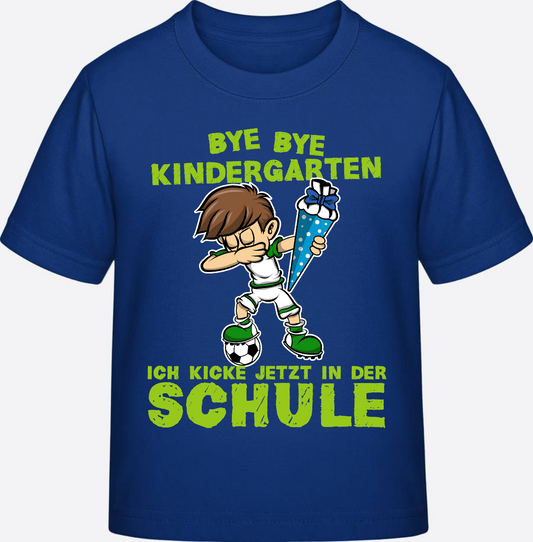 Einschulung T-Shirt Junge: Bye Bye Kindergarten Fußball Dabbing - Royal