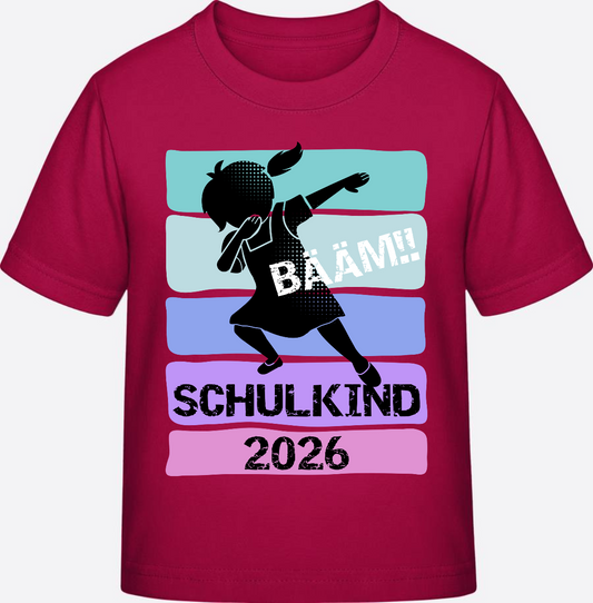Einschulung T-Shirt Mädchen: Bääm!! Schulkind 2026 - Sorbet