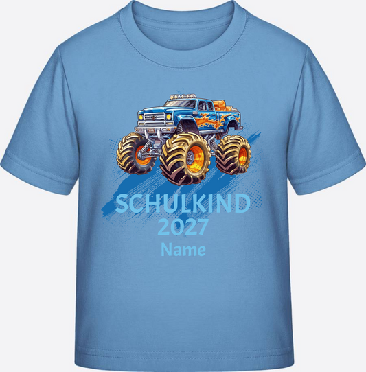 Einschulung T-Shirt Monstertruck – mit Wunschnamen - Sky Blue