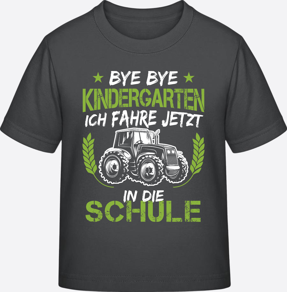 Einschulung T-Shirt Traktor – Bye Bye Kindergarten - Anthracite