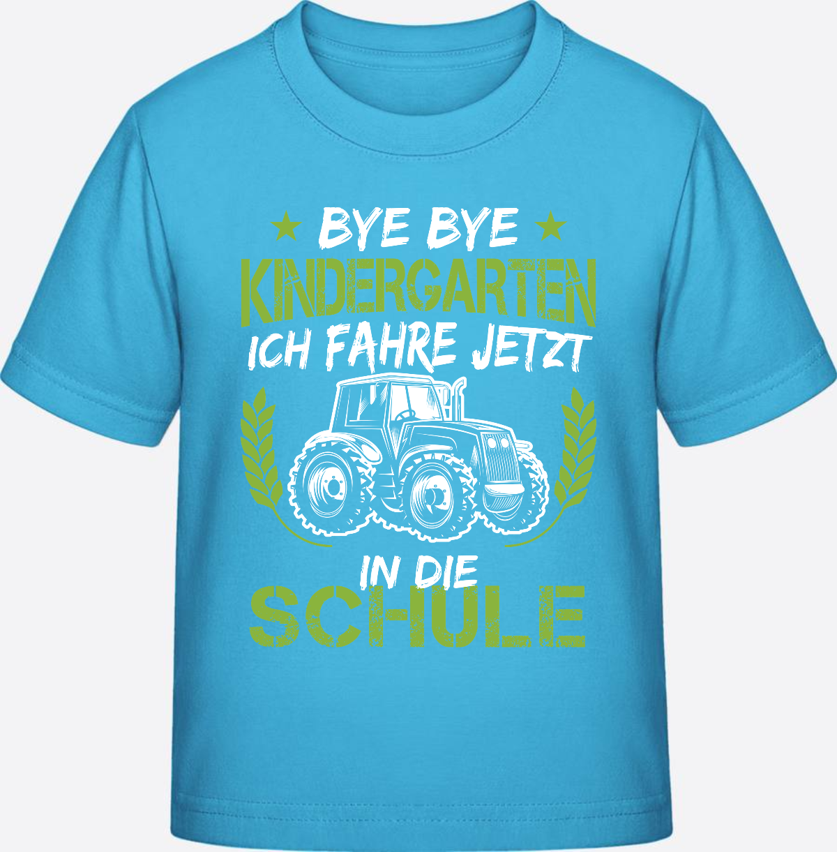 Einschulung T-Shirt Traktor – Bye Bye Kindergarten - Aqua Blue