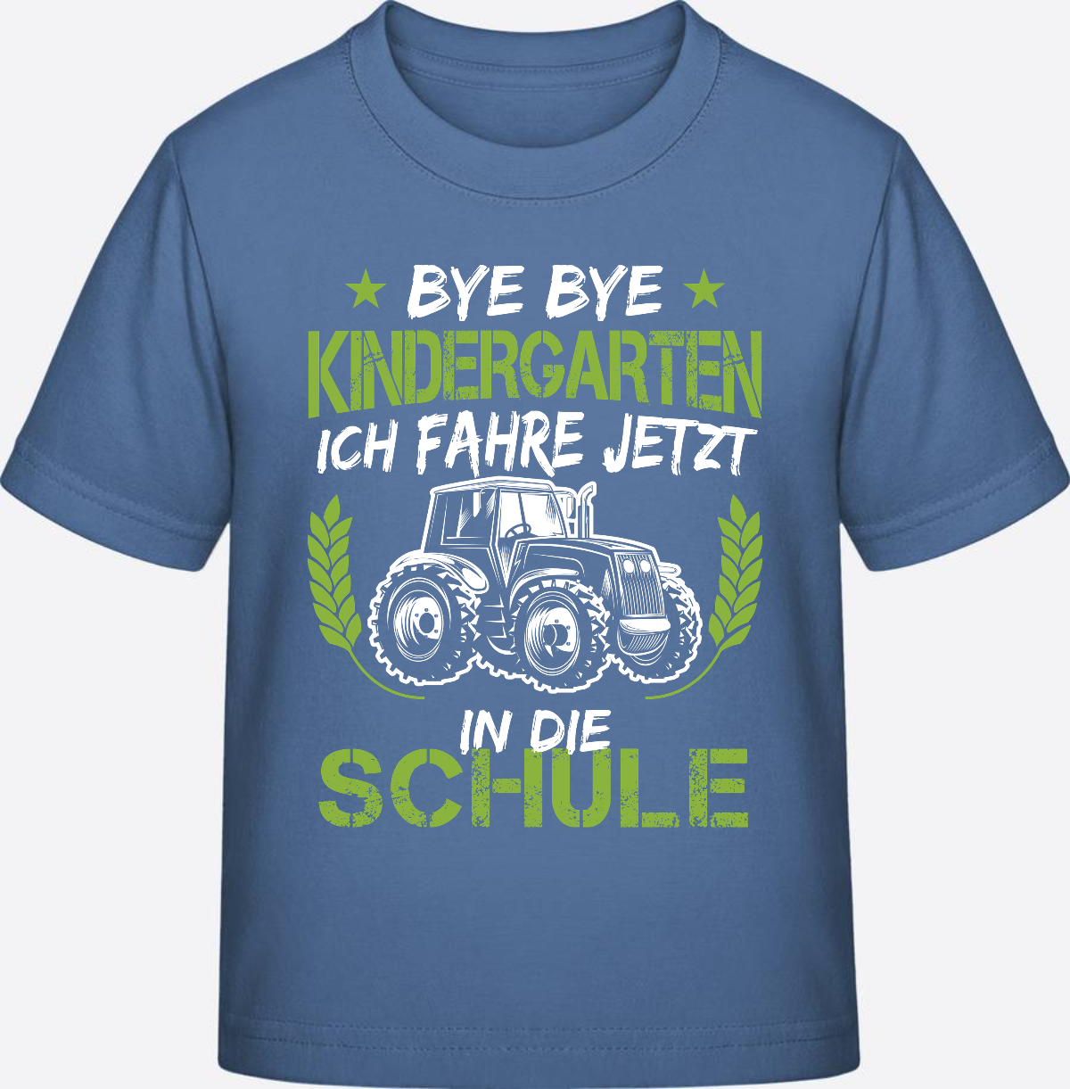 Einschulung T-Shirt Traktor – Bye Bye Kindergarten - Bright Blue