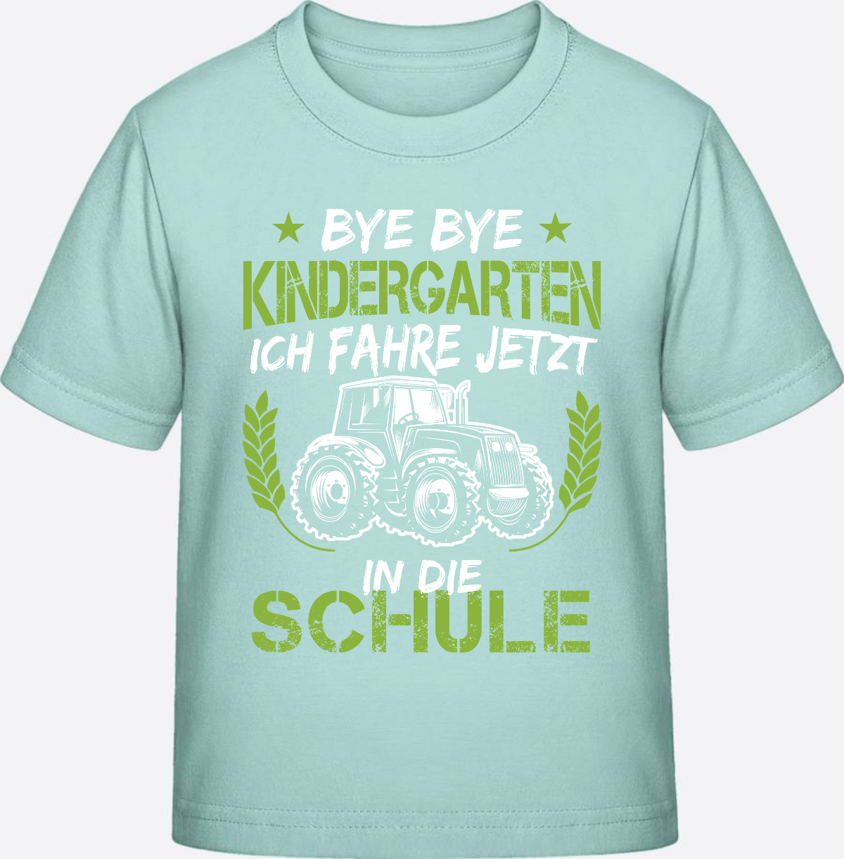 Einschulung T-Shirt Traktor – Bye Bye Kindergarten - Caribbean Blue