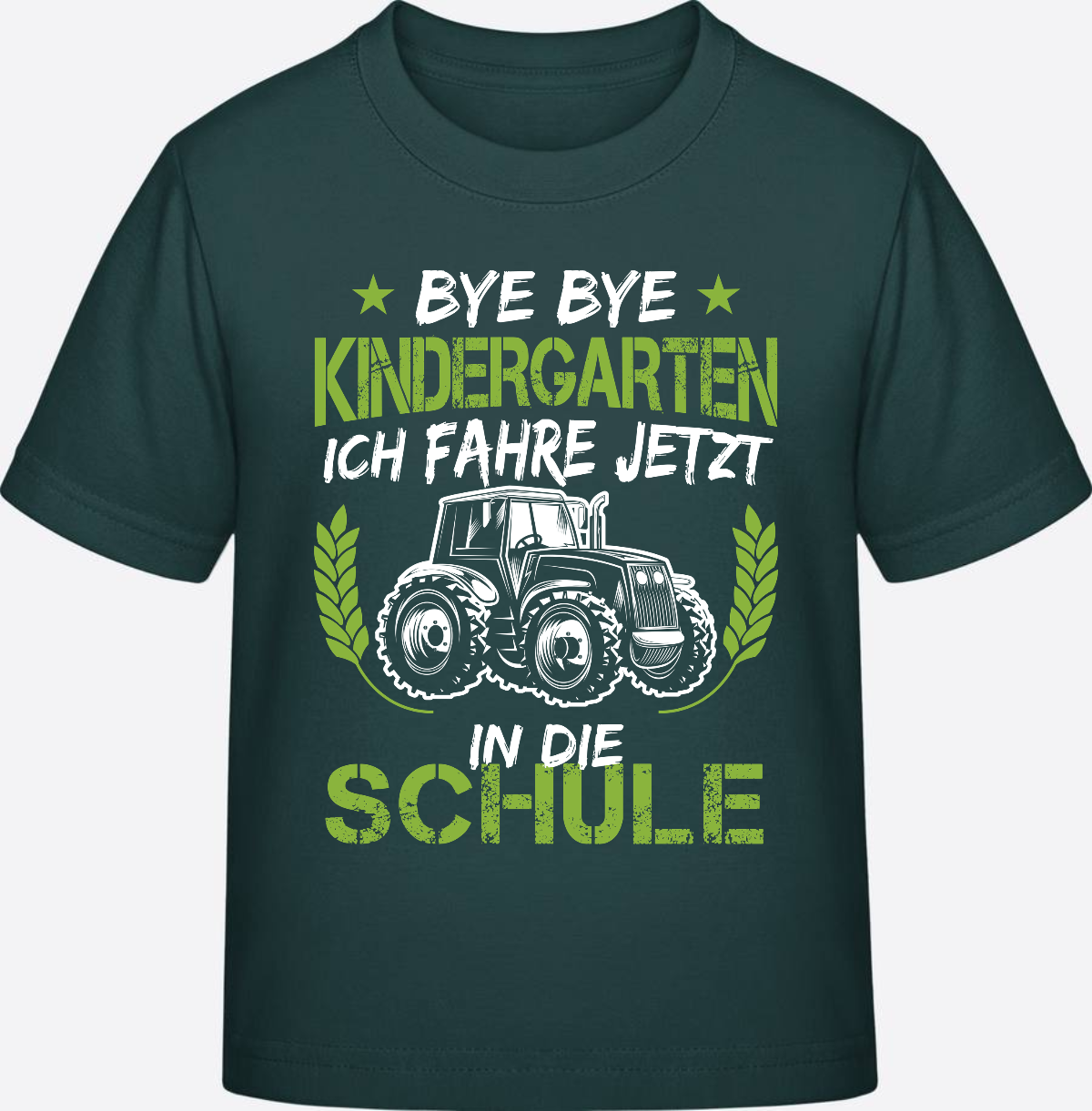 Einschulung T-Shirt Traktor – Bye Bye Kindergarten - Glazed Green