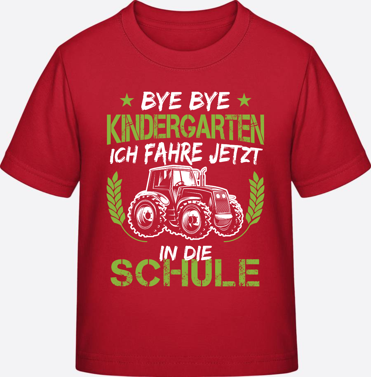 Einschulung T-Shirt Traktor – Bye Bye Kindergarten - Red