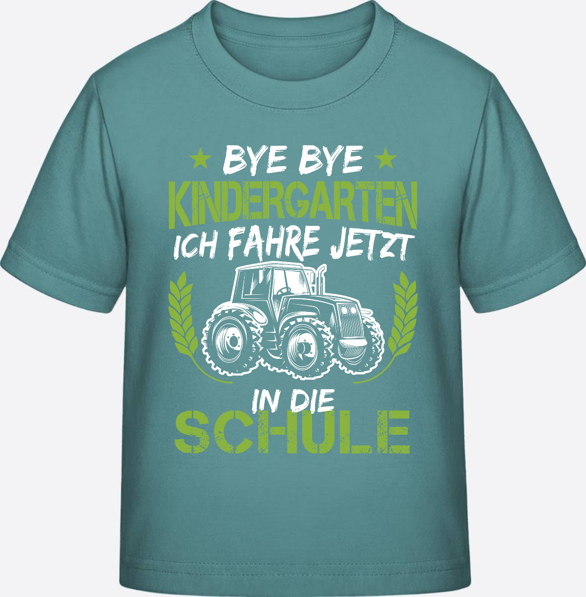 Einschulung T-Shirt Traktor – Bye Bye Kindergarten - Teal Monstera