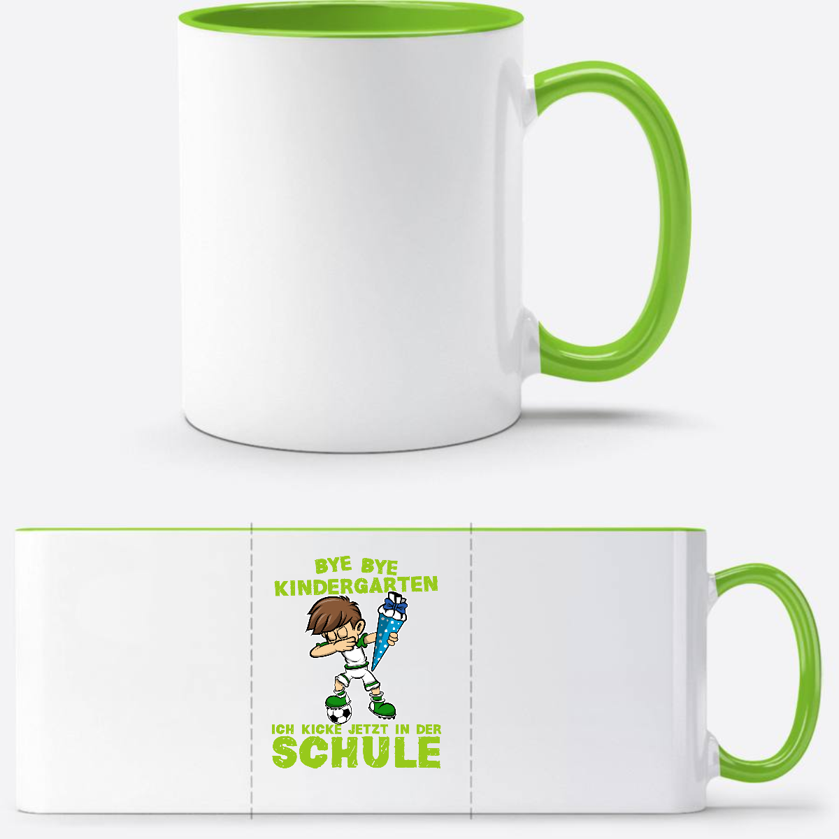 Einschulung Tasse – Bye Bye Kindergarten Dabbing Fußball - Weiß/Grün