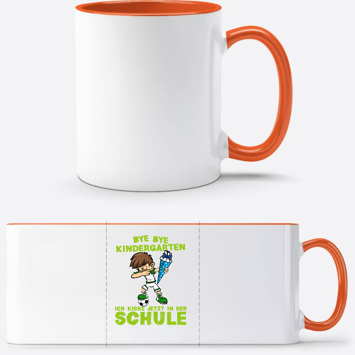 Einschulung Tasse – Bye Bye Kindergarten Dabbing Fußball - Weiß/Orange
