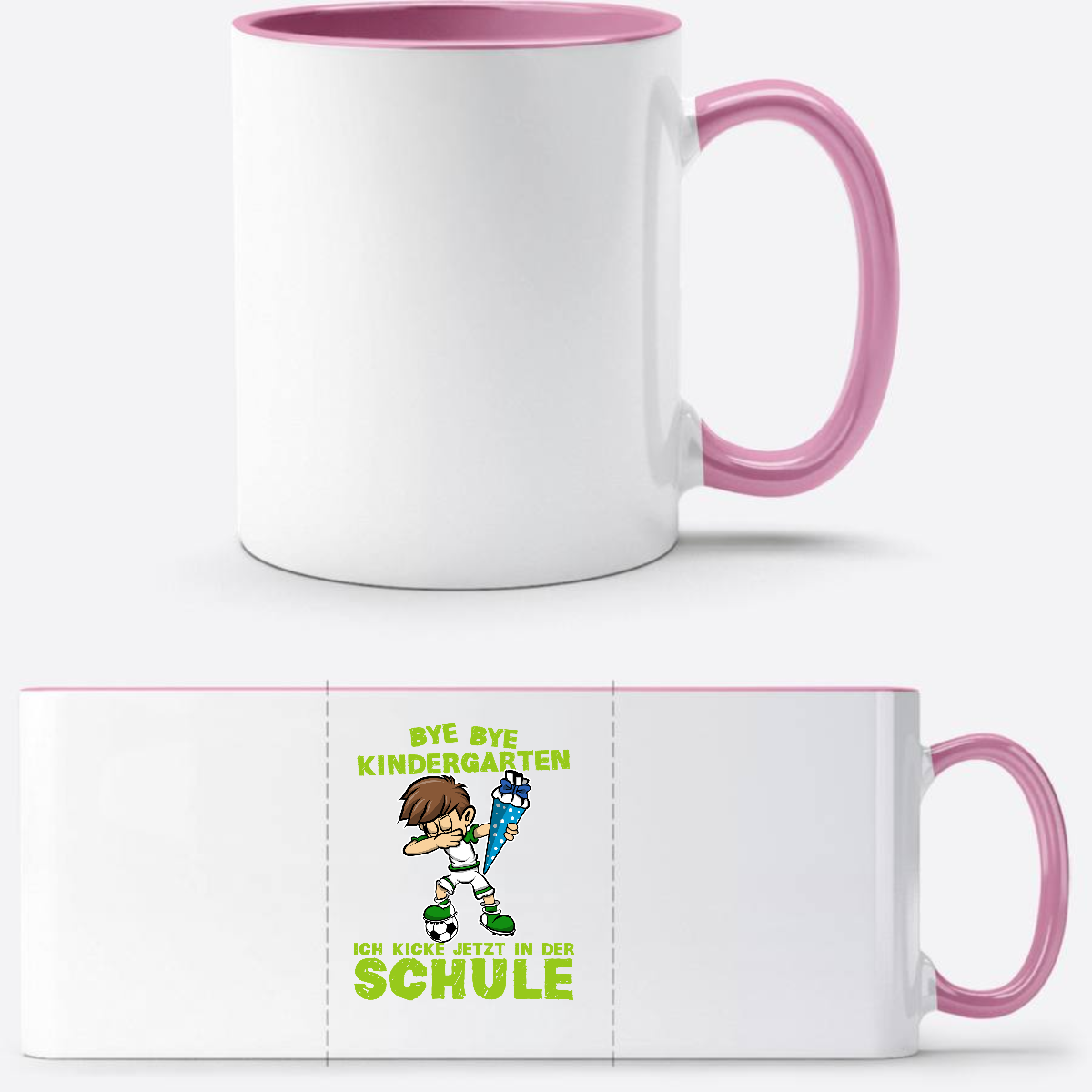 Einschulung Tasse – Bye Bye Kindergarten Dabbing Fußball - Weiss/Rosa