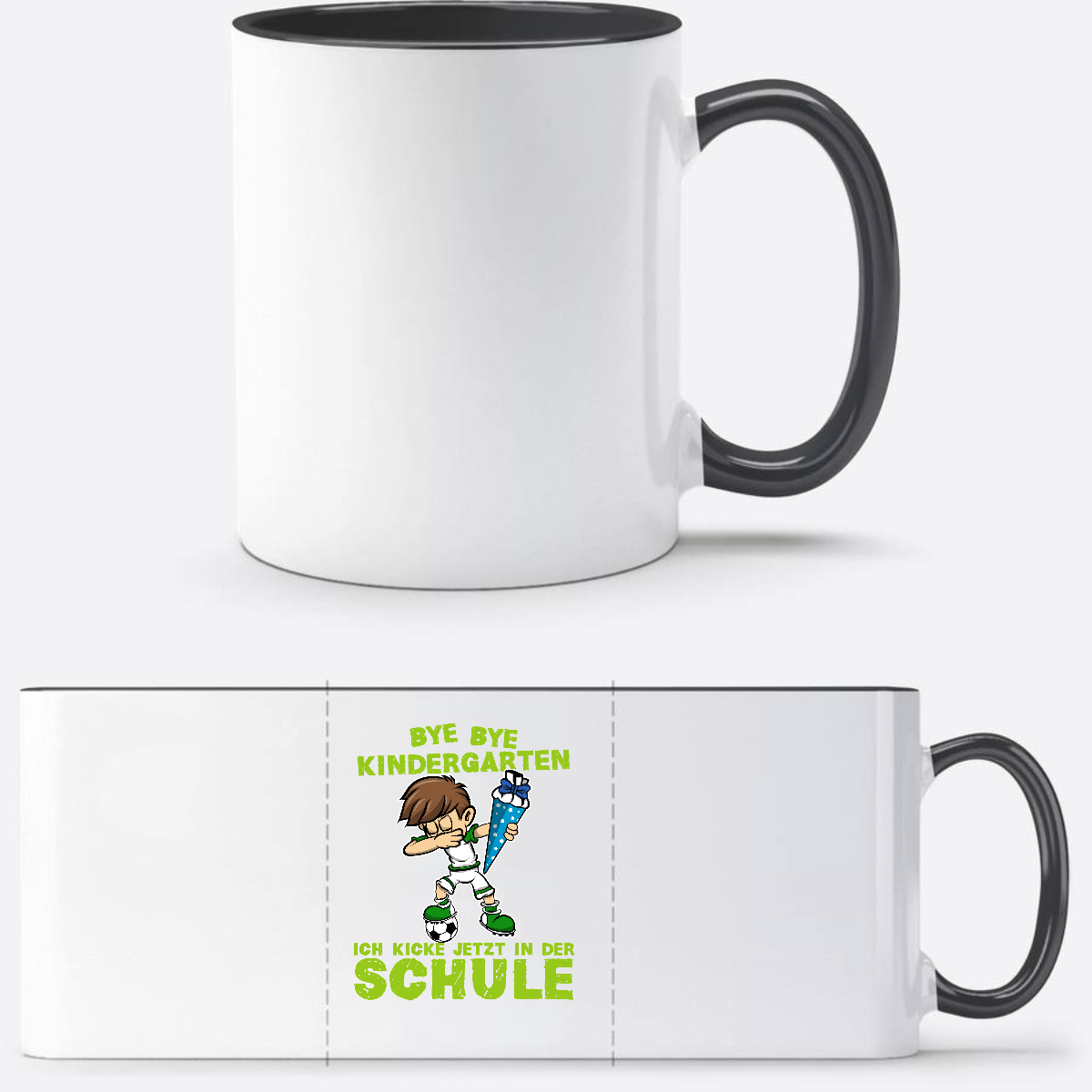 Einschulung Tasse – Bye Bye Kindergarten Dabbing Fußball - Weiß/Schwarz
