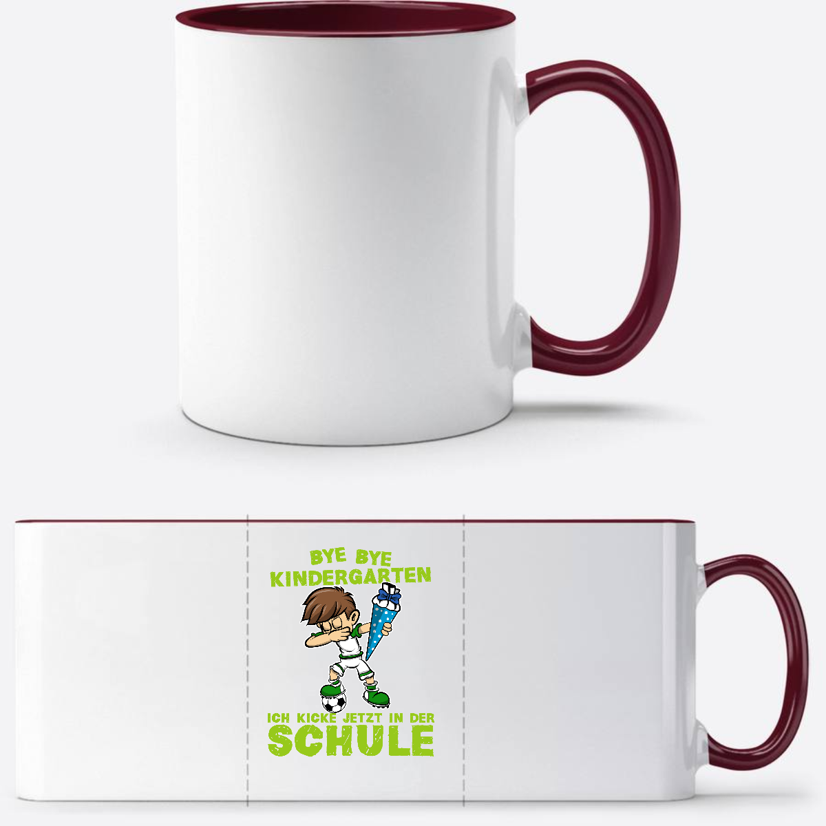 Einschulung Tasse – Bye Bye Kindergarten Dabbing Fußball - White/Bordeaux