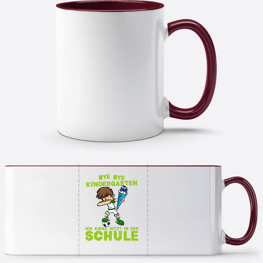 Einschulung Tasse – Bye Bye Kindergarten Dabbing Fußball - White/Bordeaux