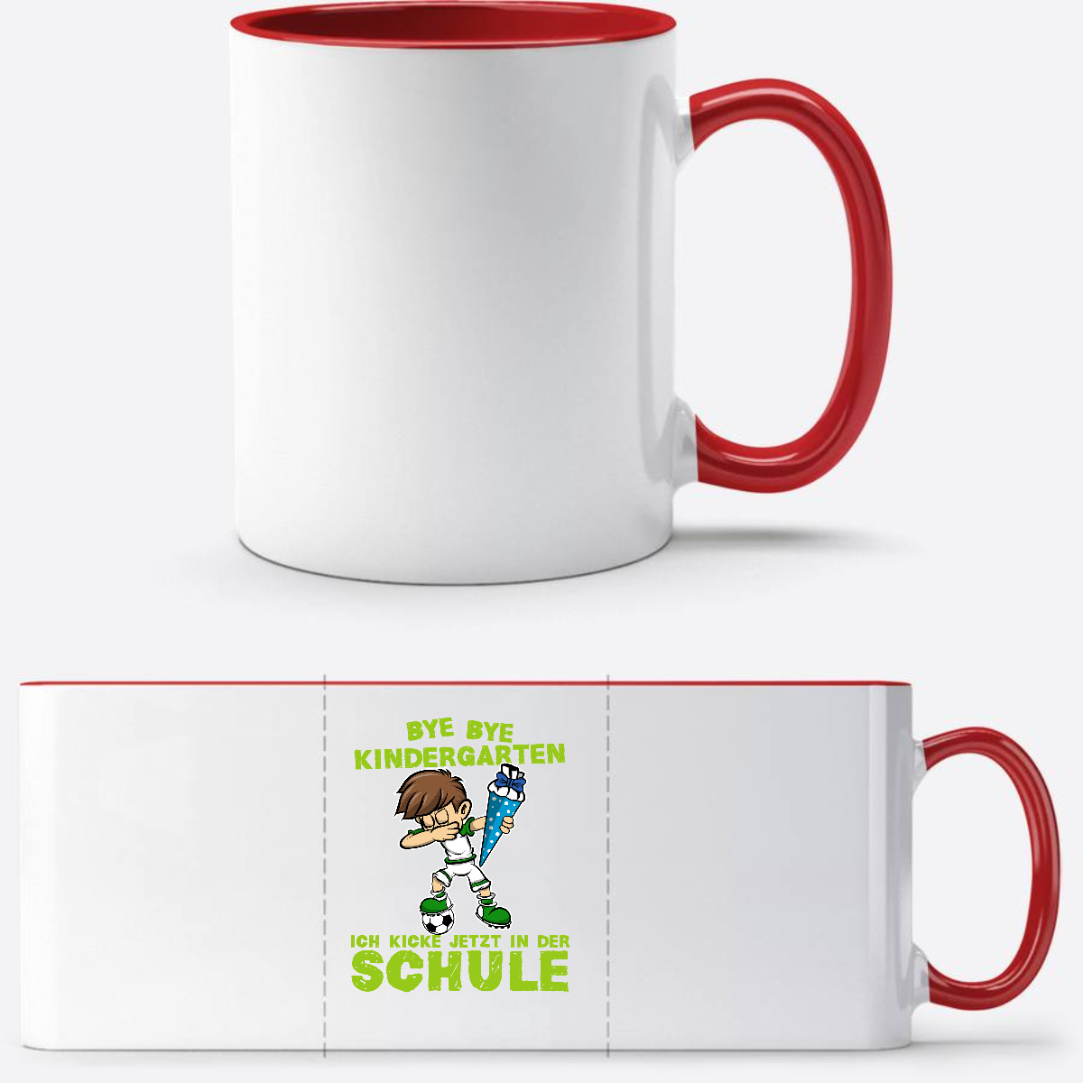 Einschulung Tasse – Bye Bye Kindergarten Dabbing Fußball - White/Red