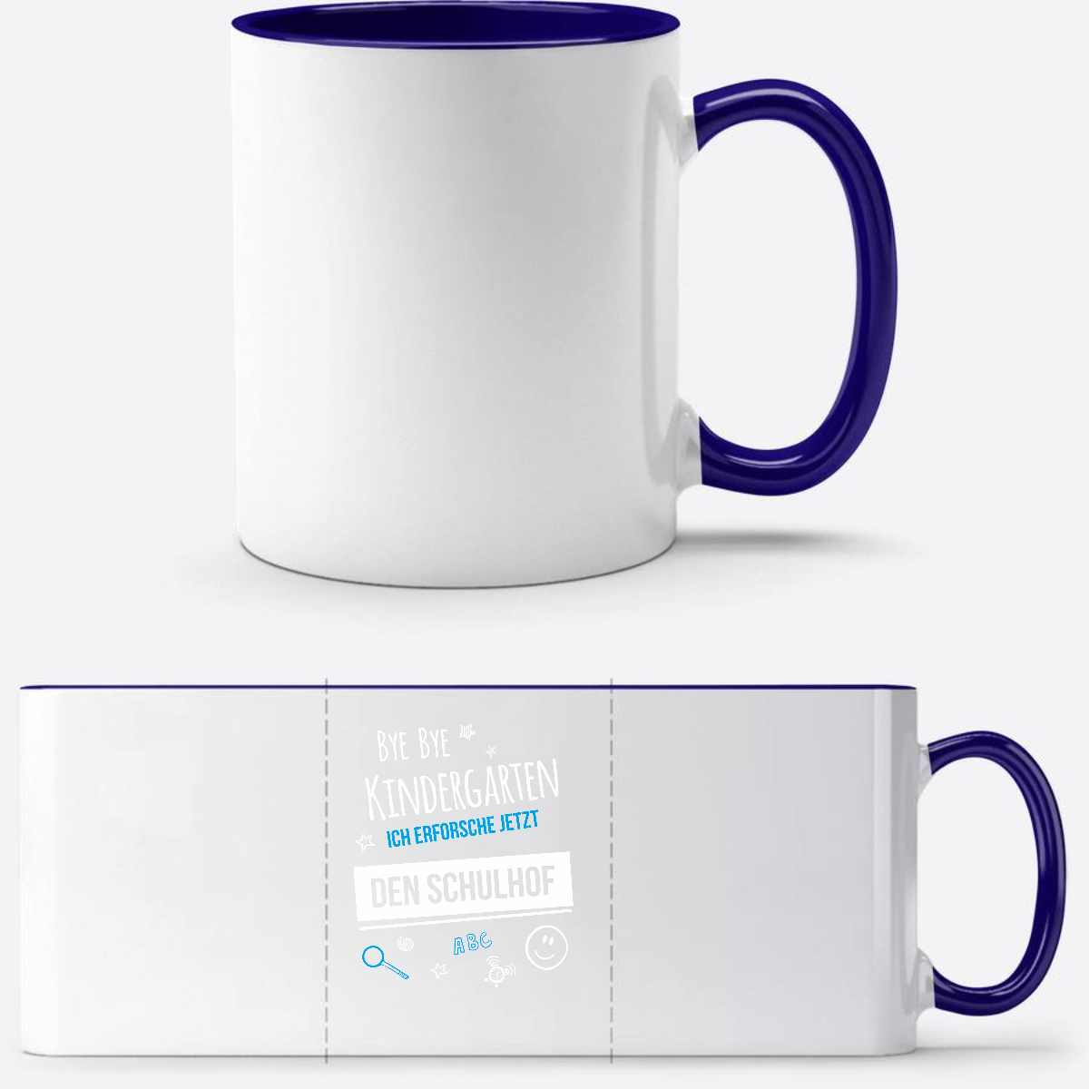 Einschulung Tasse – Bye Bye Kindergarten Schulhof - Weiß/Dunkelblau