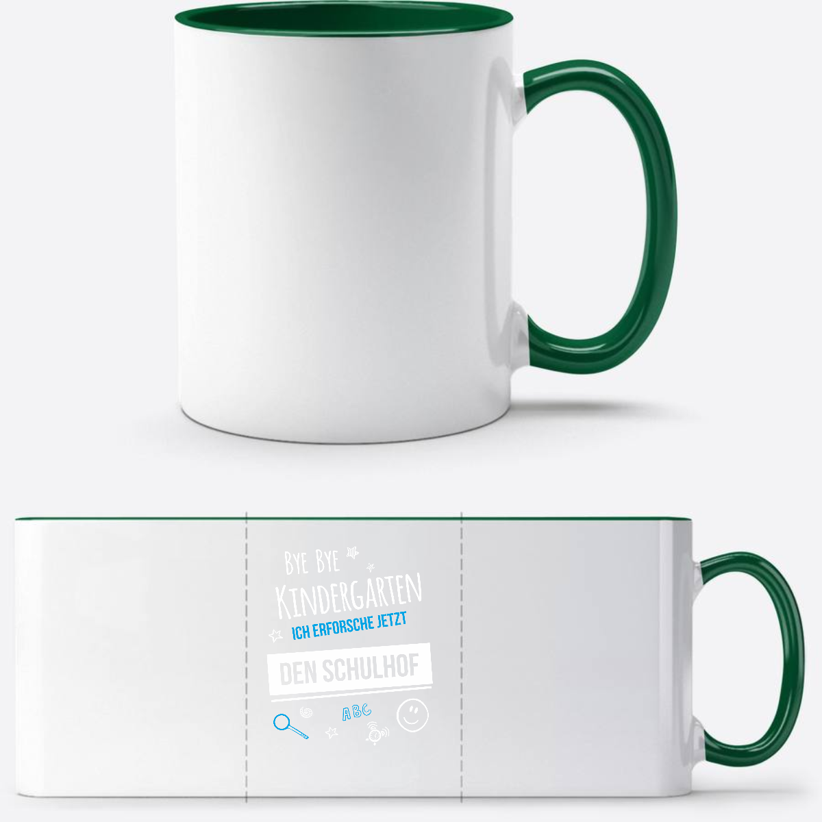 Einschulung Tasse – Bye Bye Kindergarten Schulhof - Weiß/Dunkelgrün