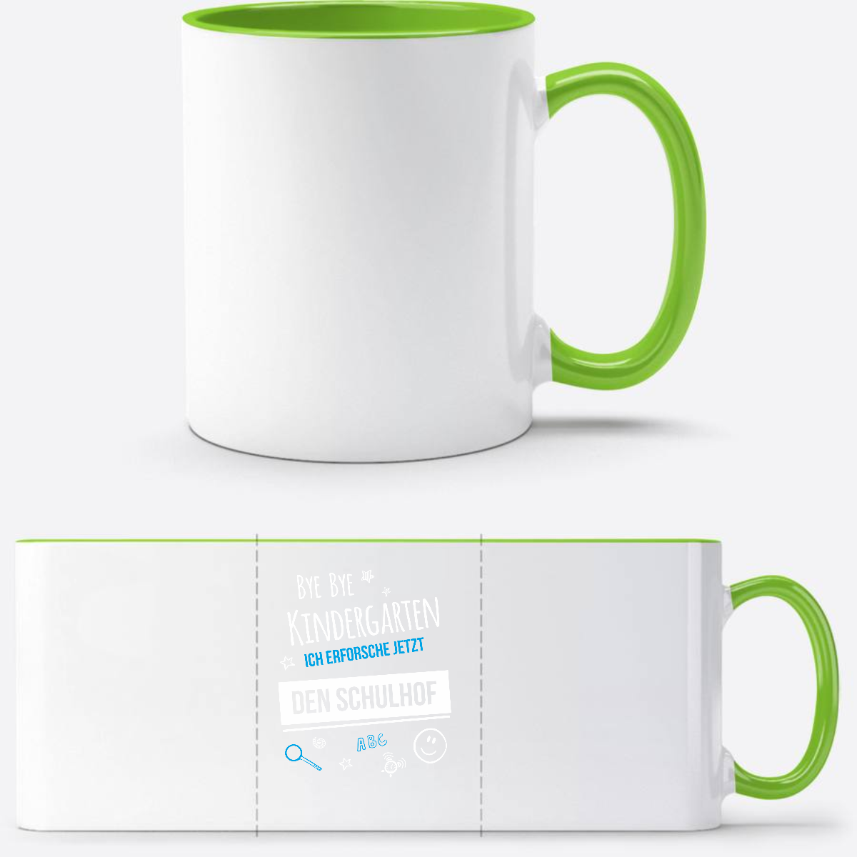Einschulung Tasse – Bye Bye Kindergarten Schulhof - Weiß/Grün