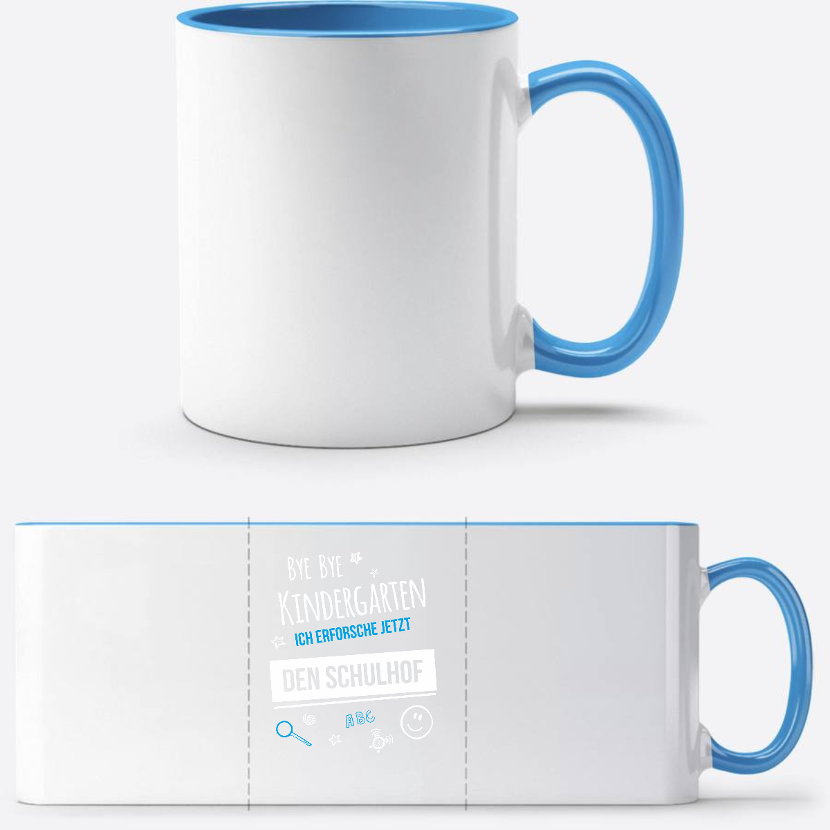Einschulung Tasse – Bye Bye Kindergarten Schulhof - Weiß/Hellblau