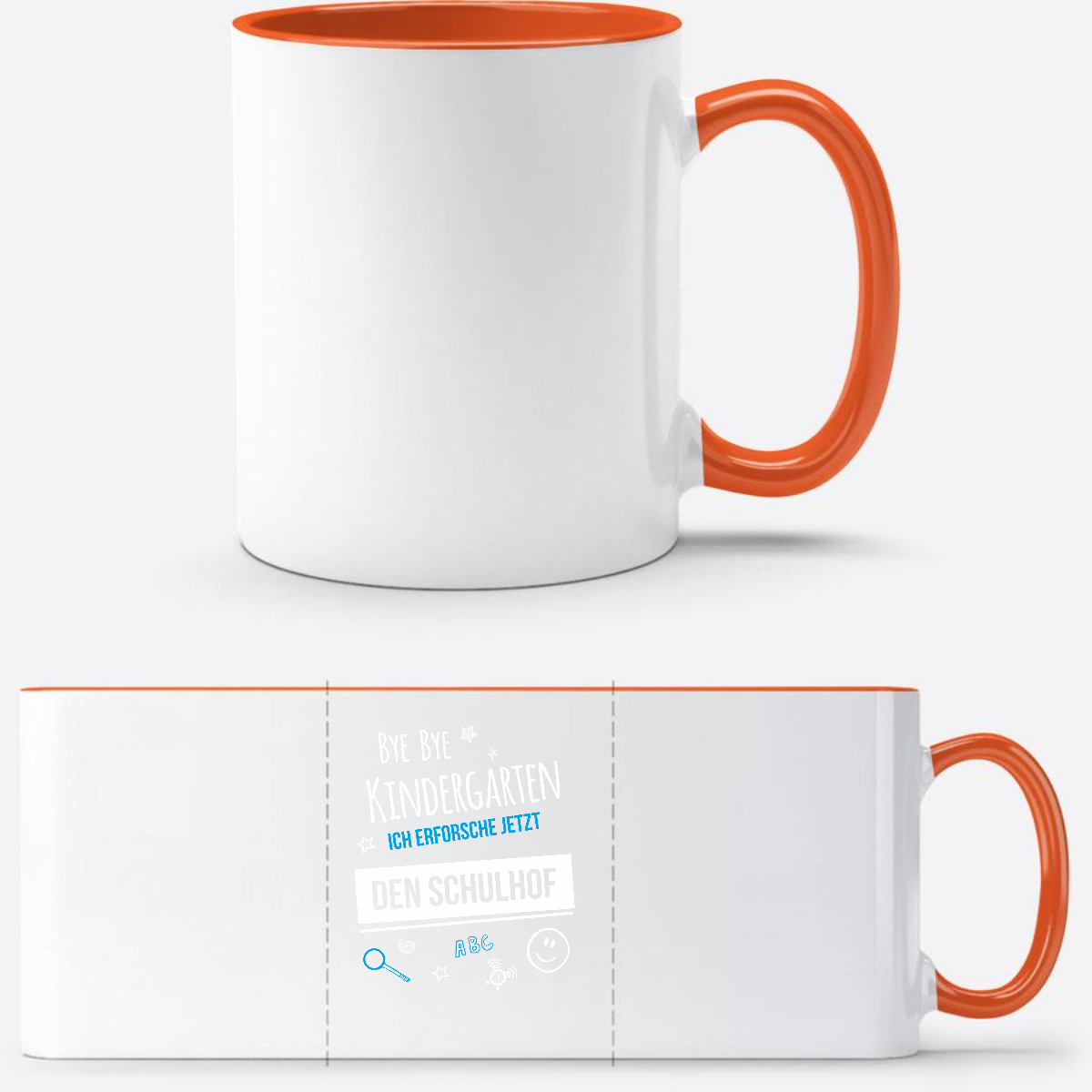 Einschulung Tasse – Bye Bye Kindergarten Schulhof - Weiß/Orange