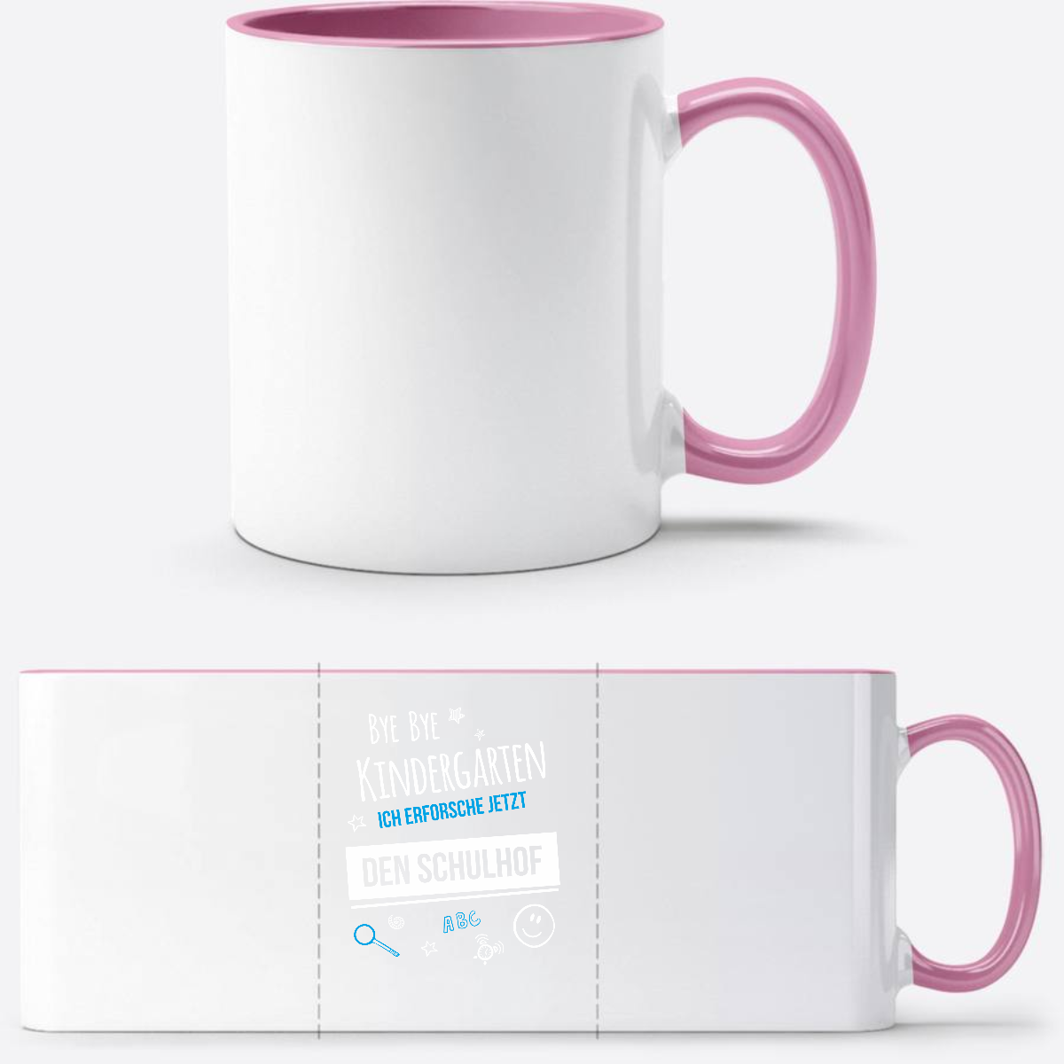 Einschulung Tasse – Bye Bye Kindergarten Schulhof - Weiss/Rosa