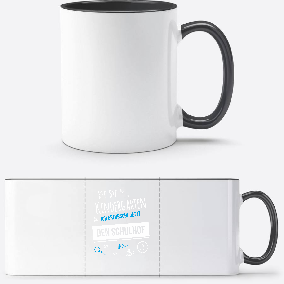 Einschulung Tasse – Bye Bye Kindergarten Schulhof - Weiß/Schwarz