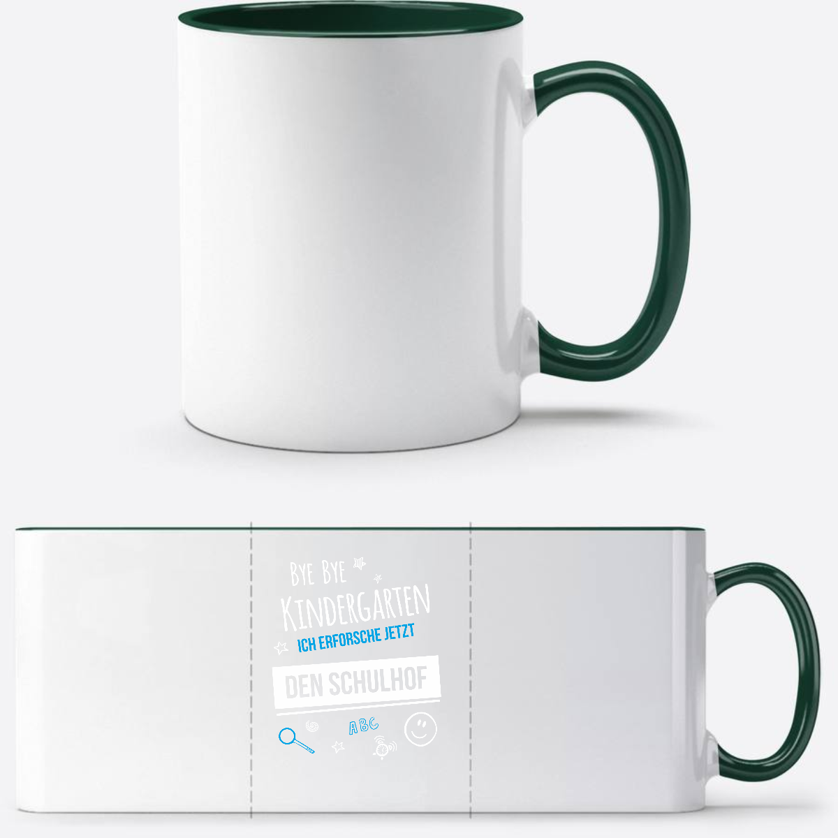 Einschulung Tasse – Bye Bye Kindergarten Schulhof - White/Petrol