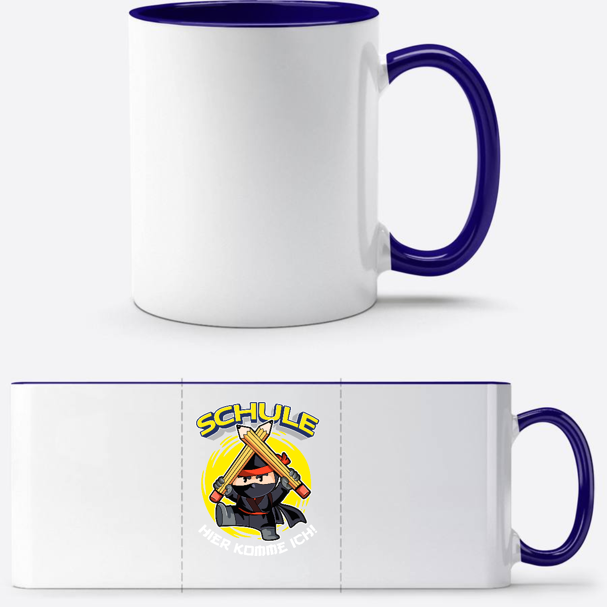 Einschulung Tasse Ninja – Schule hier komme ich! - Weiß/Dunkelblau