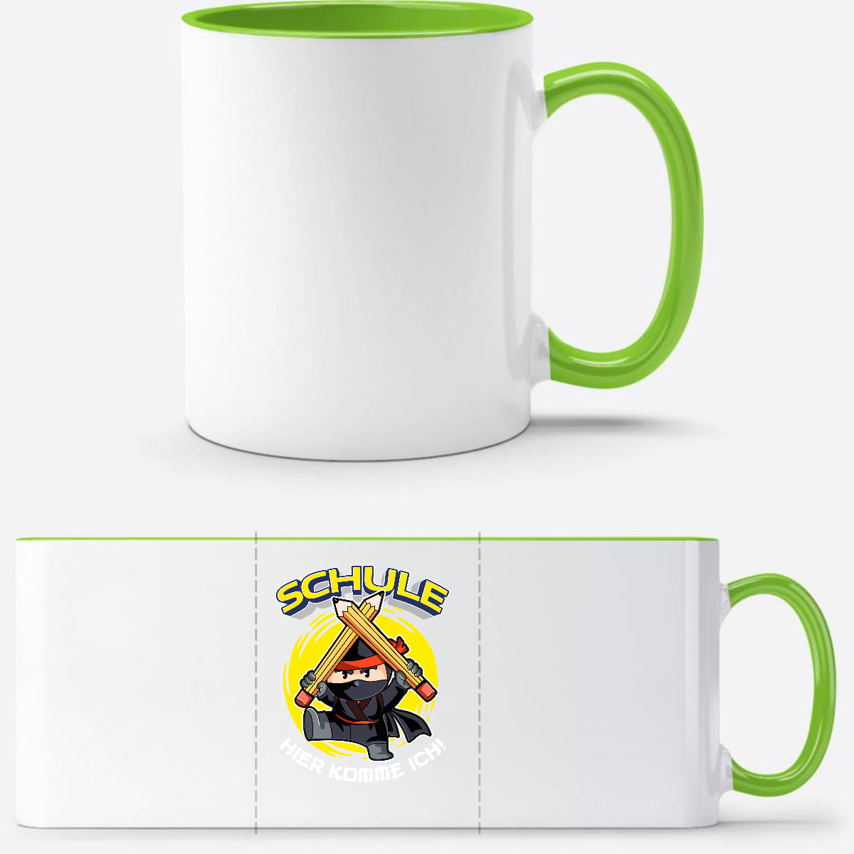 Einschulung Tasse Ninja – Schule hier komme ich! - Weiß/Grün