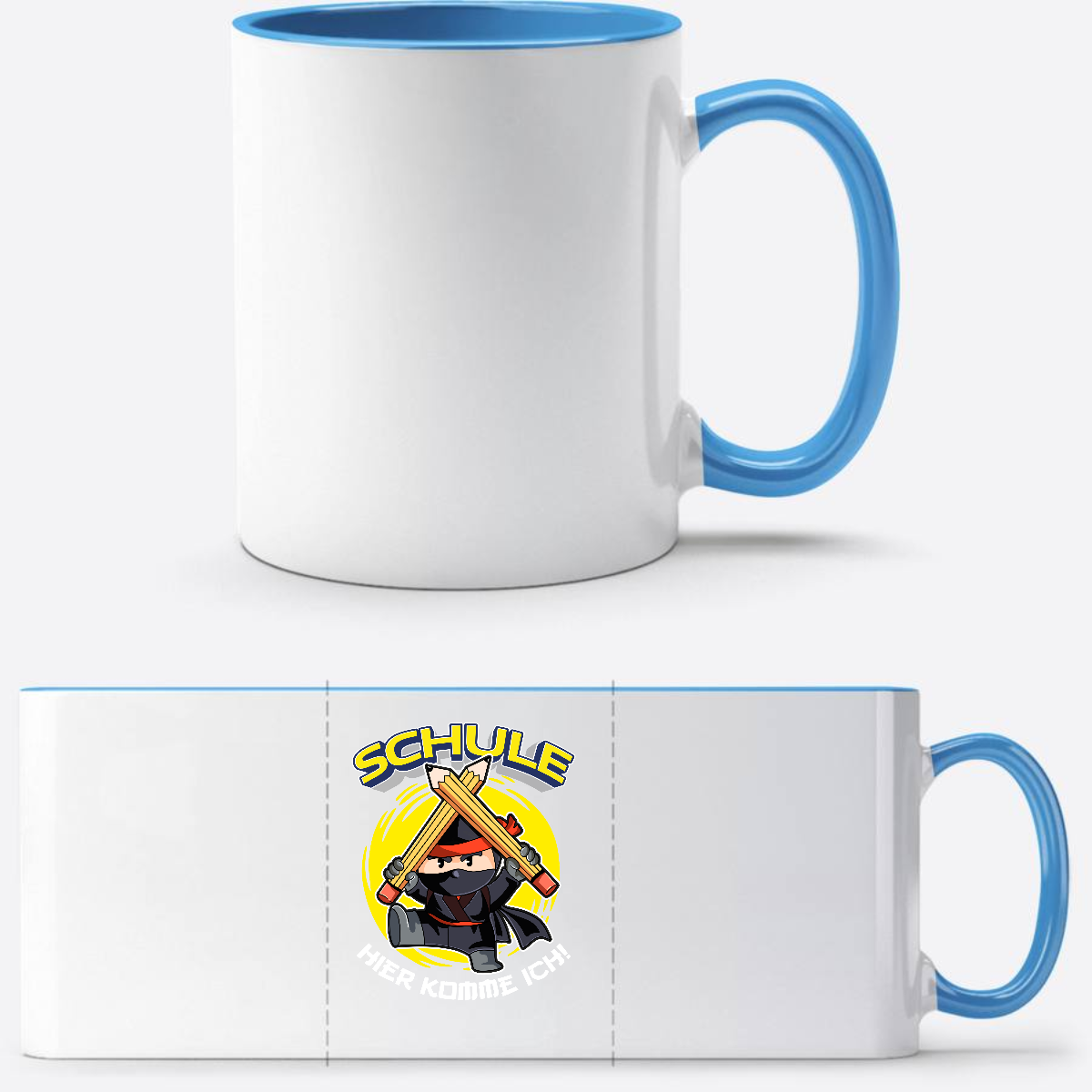 Einschulung Tasse Ninja – Schule hier komme ich! - Weiß/Hellblau