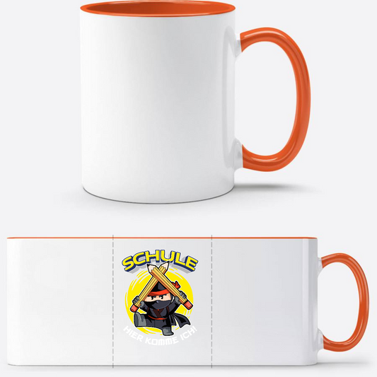 Einschulung Tasse Ninja – Schule hier komme ich! - Weiß/Orange