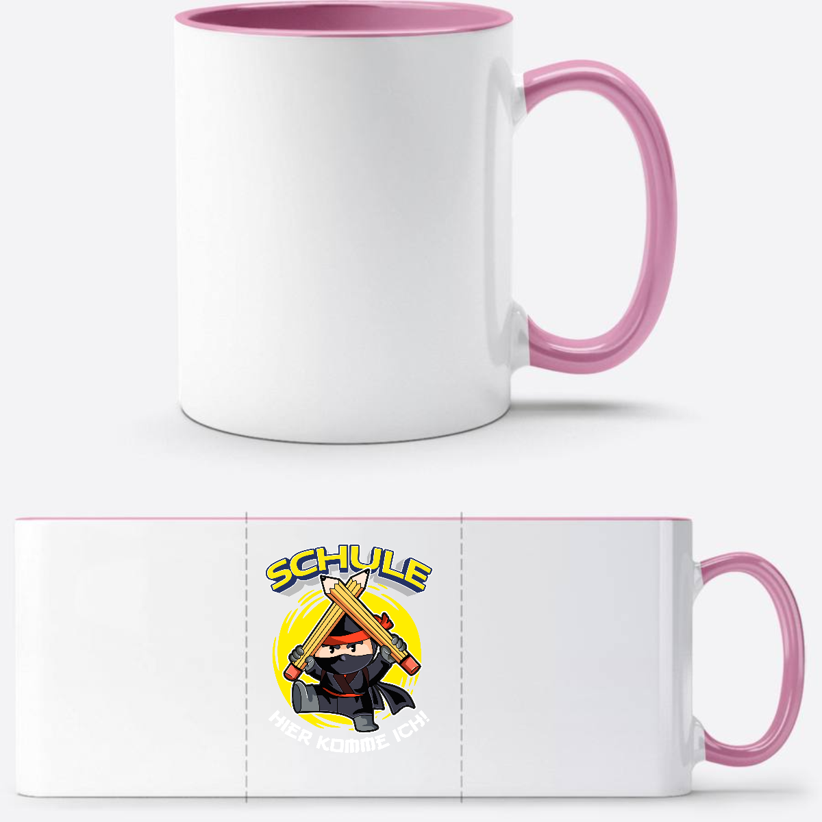 Einschulung Tasse Ninja – Schule hier komme ich! - Weiss/Rosa
