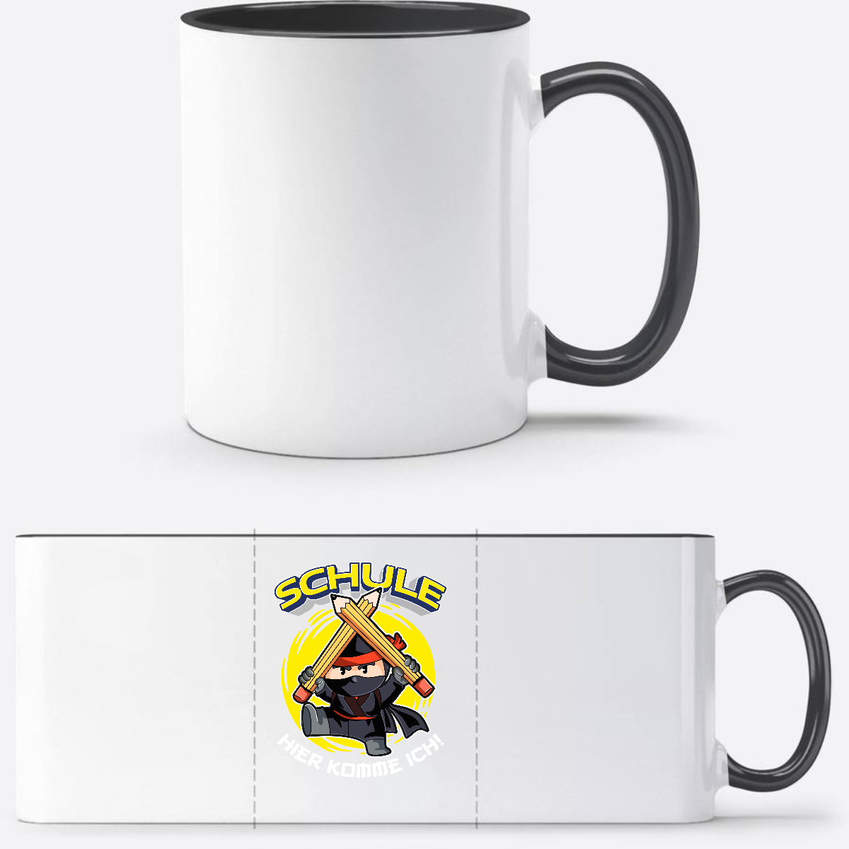 Einschulung Tasse Ninja – Schule hier komme ich! - Weiß/Schwarz