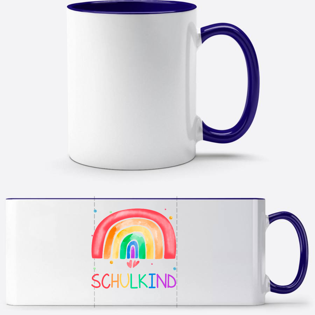 Einschulung Tasse Regenbogen Schulkind – Personalisiert mit Name - Weiß/Dunkelblau