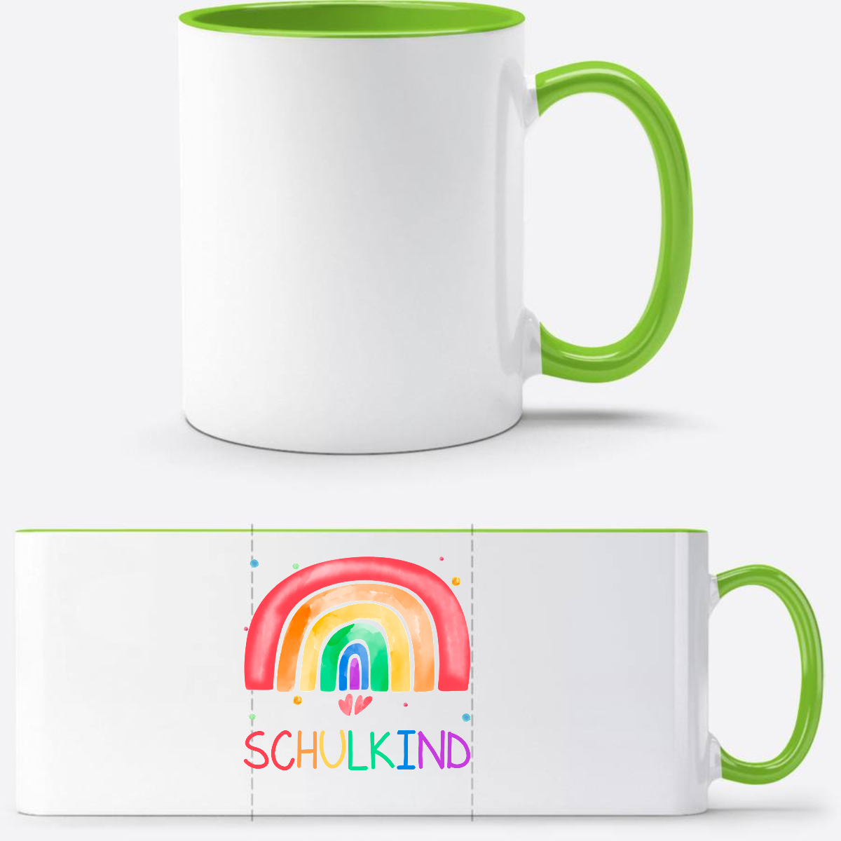Einschulung Tasse Regenbogen Schulkind – Personalisiert mit Name - Weiß/Grün