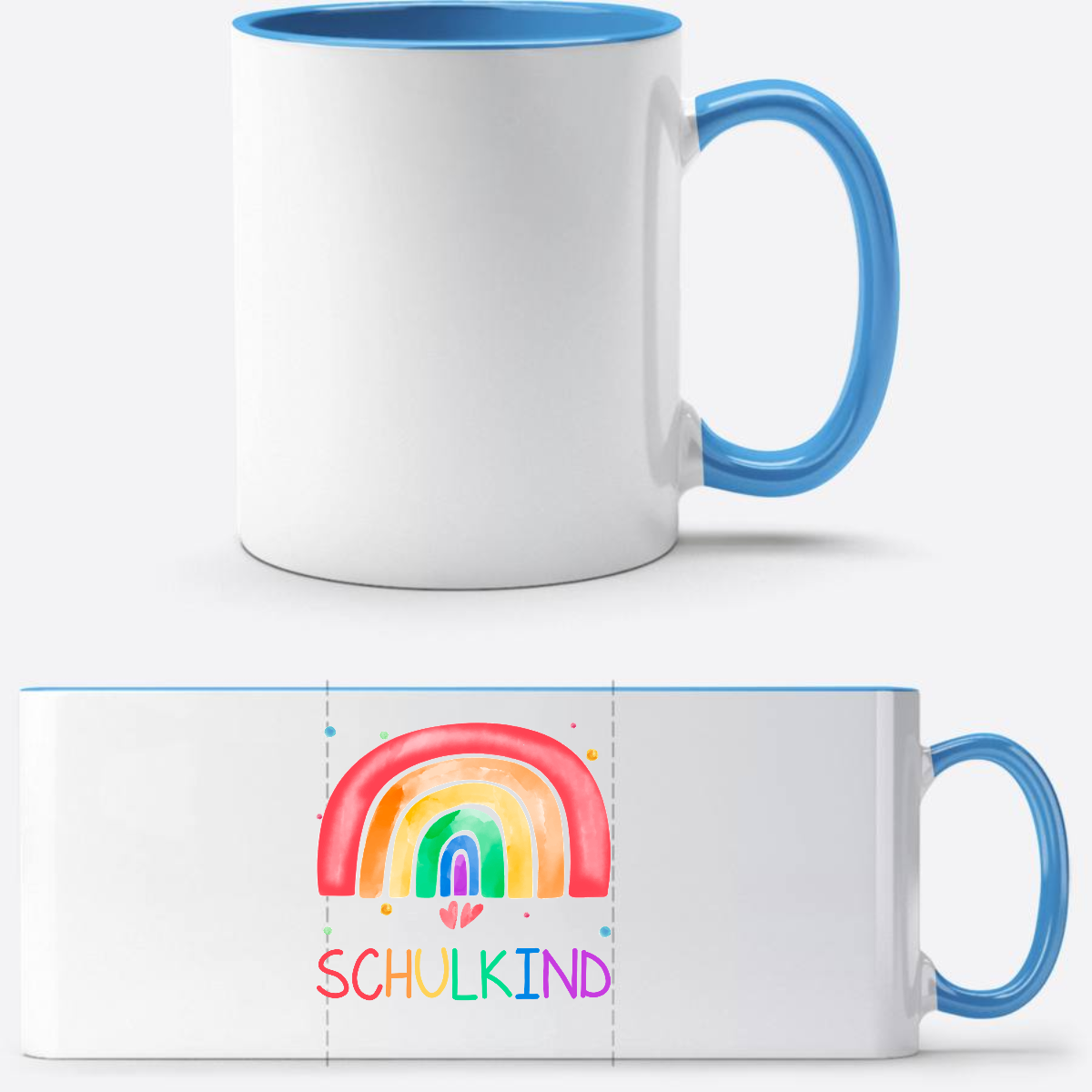 Einschulung Tasse Regenbogen Schulkind – Personalisiert mit Name - Weiß/Hellblau