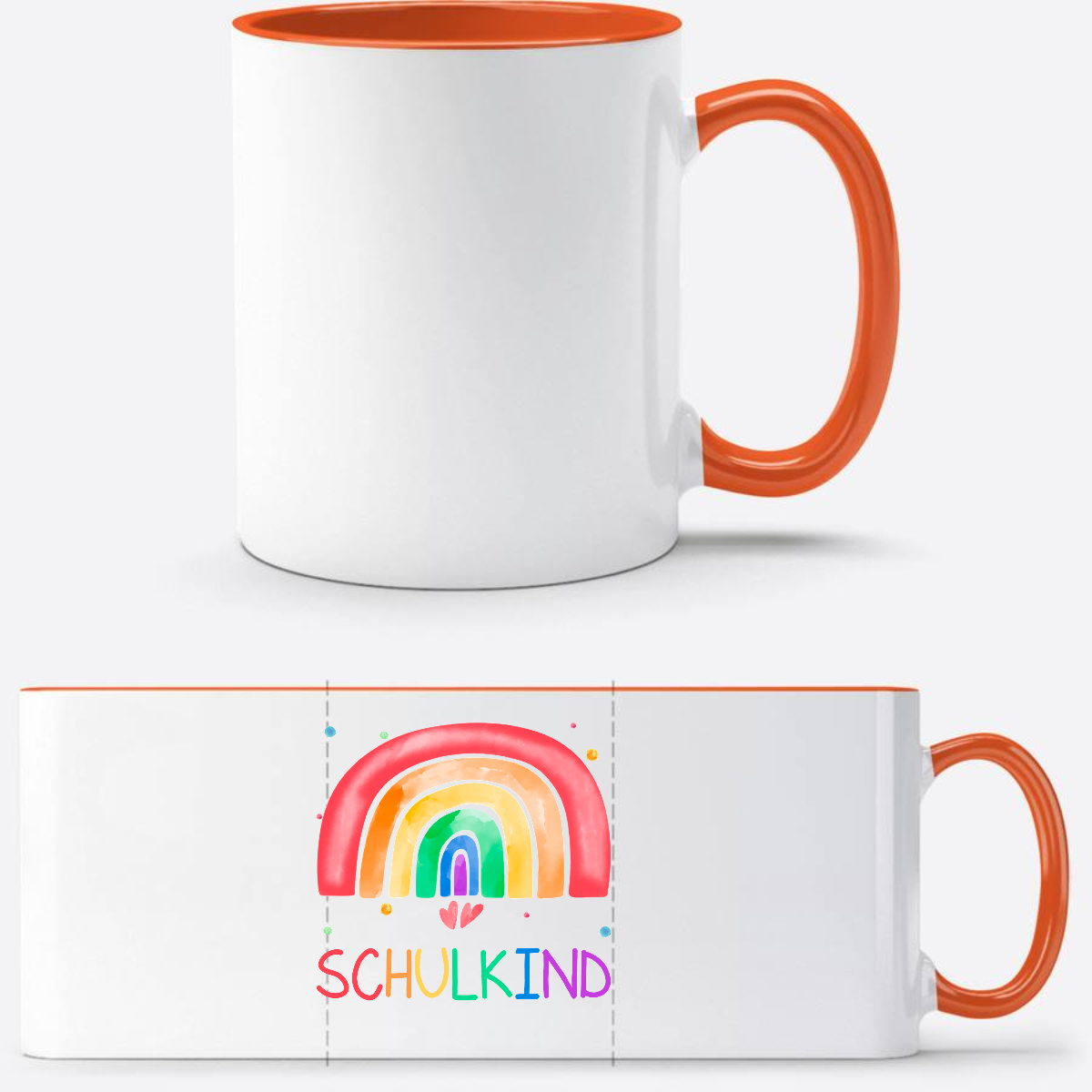 Einschulung Tasse Regenbogen Schulkind – Personalisiert mit Name - Weiß/Orange