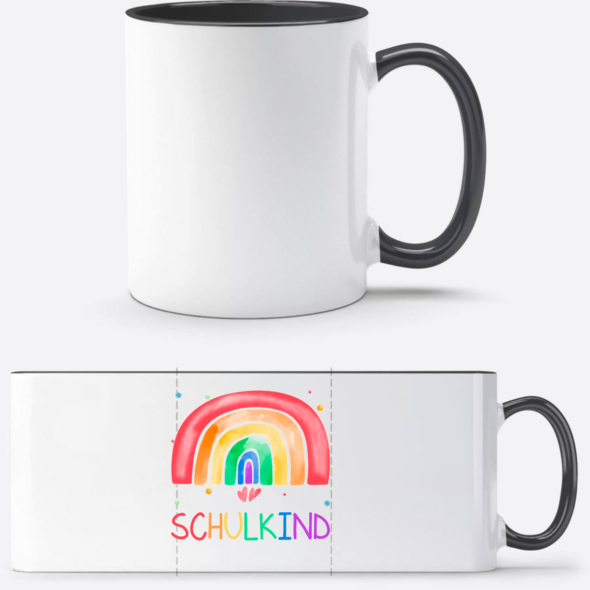 Einschulung Tasse Regenbogen Schulkind – Personalisiert mit Name - Weiß/Schwarz