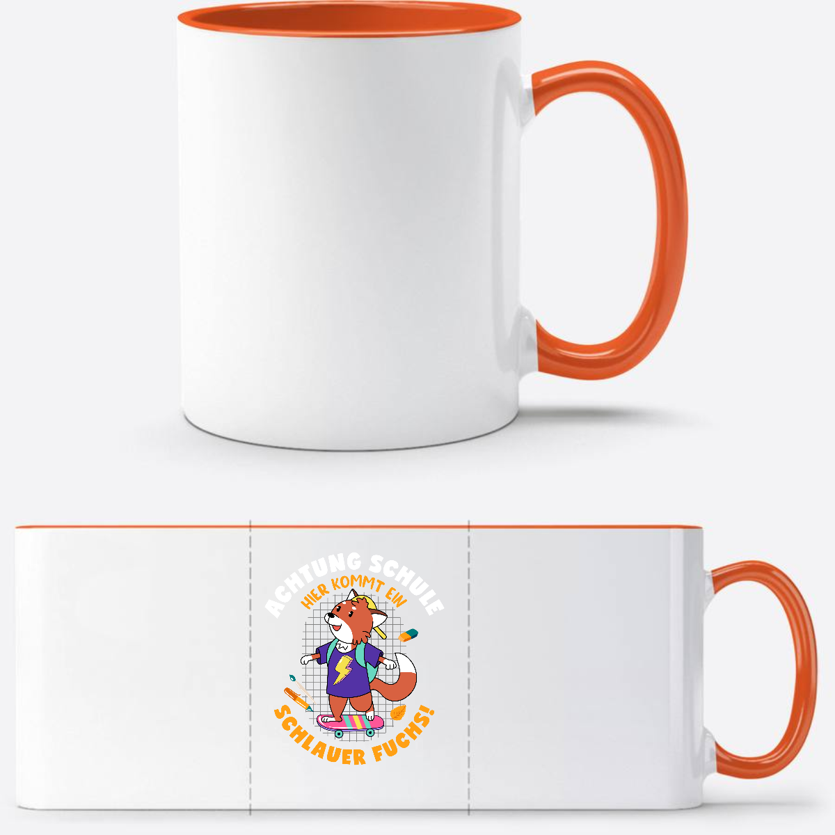 Einschulung Tasse Schlauer Fuchs mit Wunschnamen - Weiß/Orange