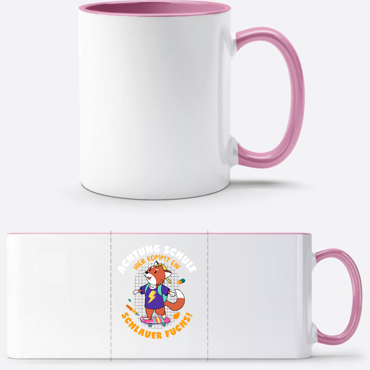 Einschulung Tasse Schlauer Fuchs mit Wunschnamen - Weiss/Rosa