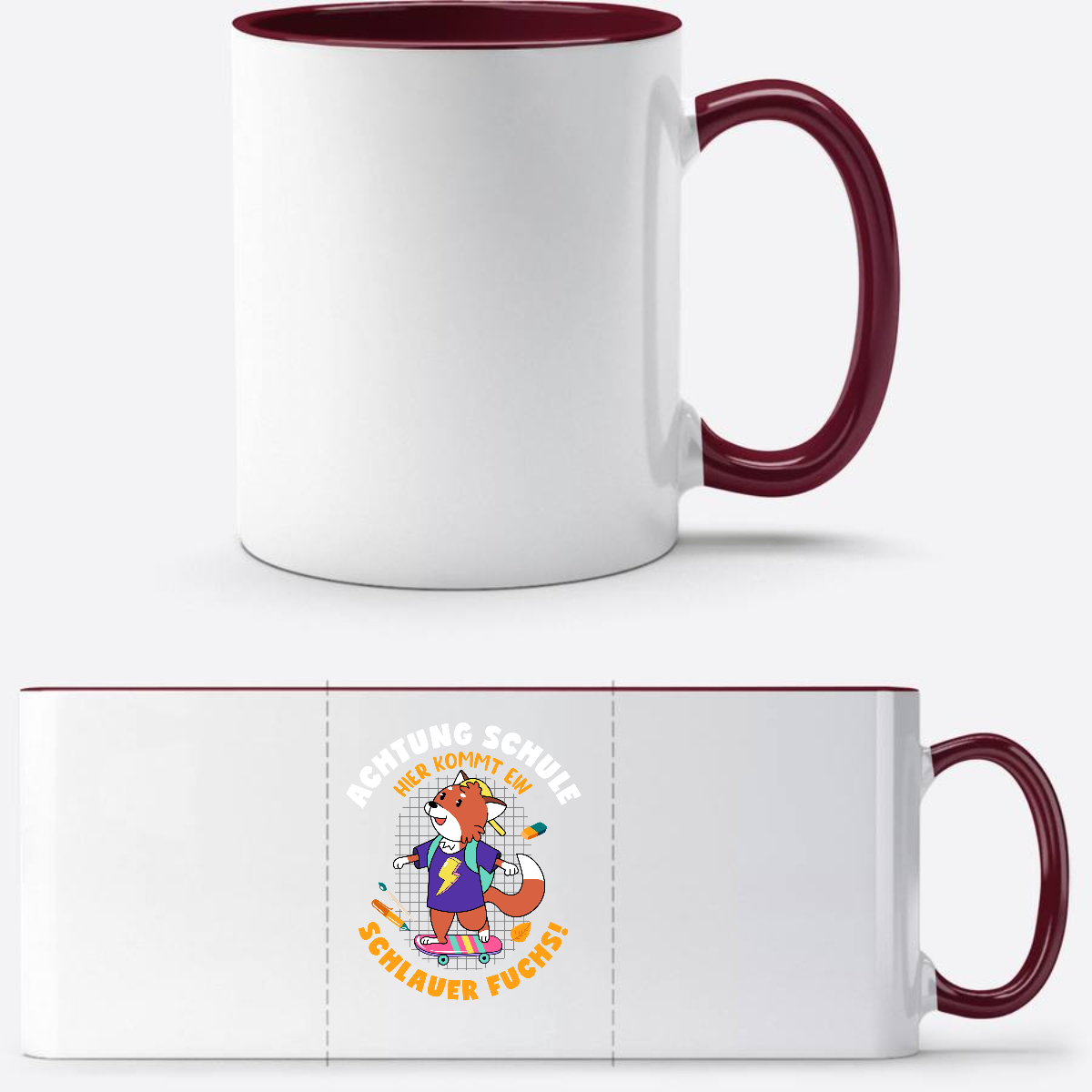 Einschulung Tasse Schlauer Fuchs mit Wunschnamen - White/Bordeaux