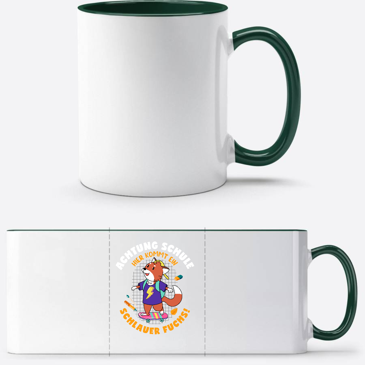 Einschulung Tasse Schlauer Fuchs mit Wunschnamen - White/Petrol