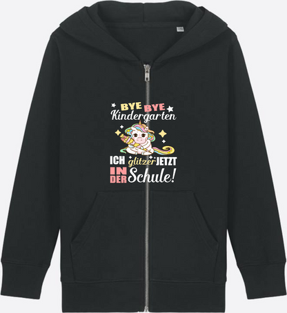 Einschulung Zip-Hoodie: Bye Bye Kindergarten Einhorn - Black Herzseite