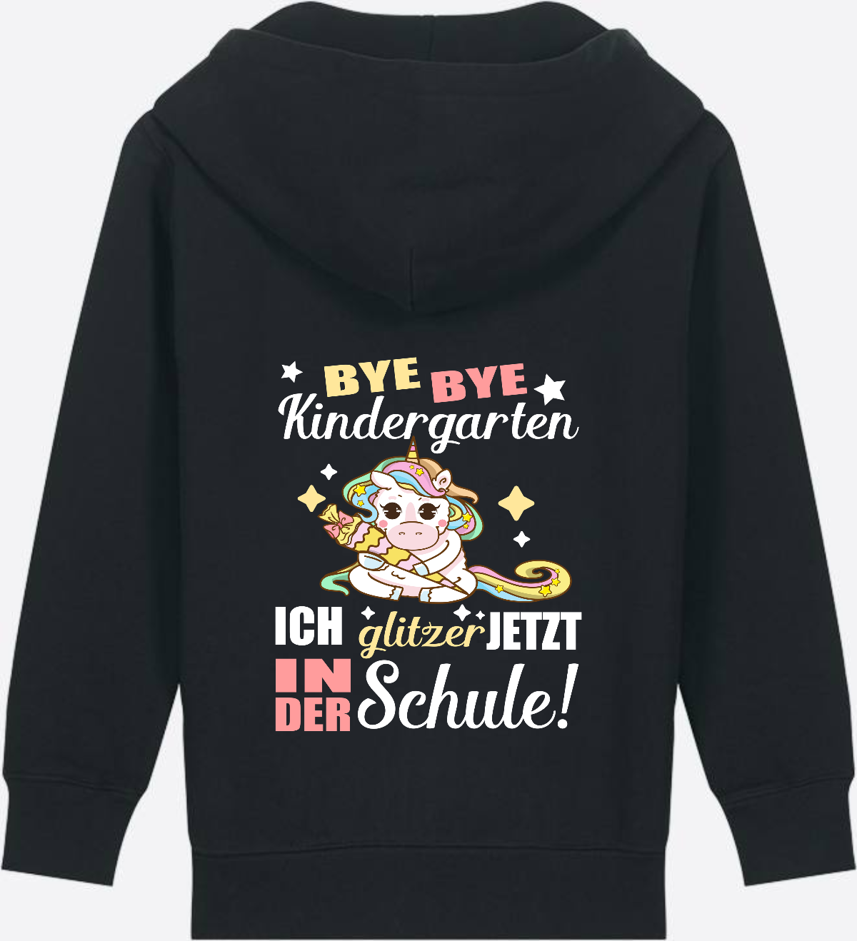 Einschulung Zip-Hoodie: Bye Bye Kindergarten Einhorn - Black